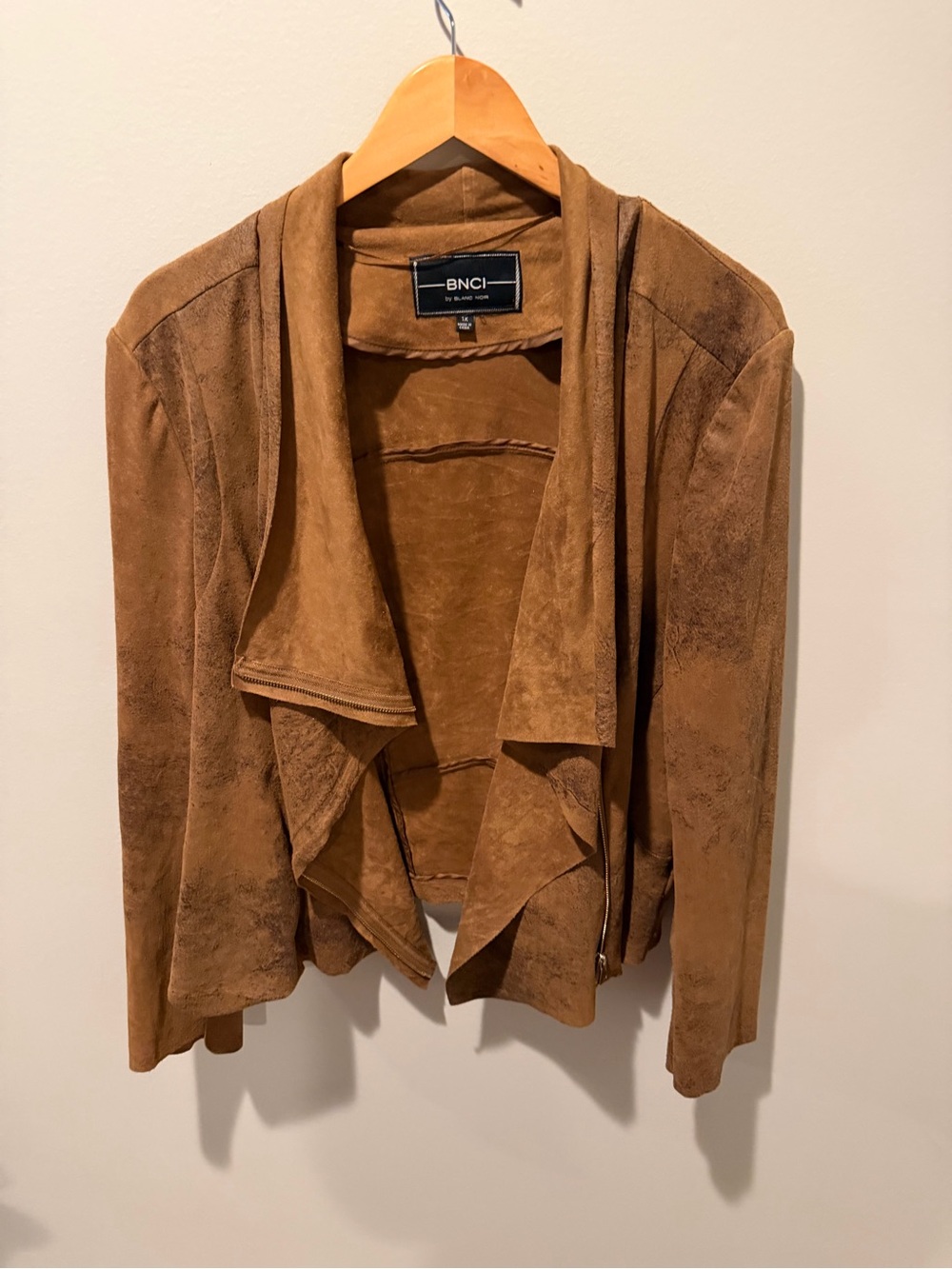 BNCI Brown Faux Suede Waterfall Moto Jacket 1X Open Front Plus Size